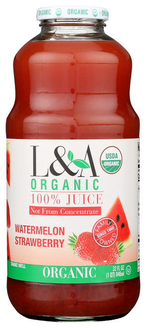 L & A Juice Organic Watermelon Strawberry, No Added Sugar, No Preservatives, 32 Ounce (Pack of 6)