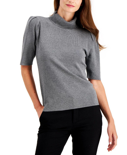 Alfani Womens Turtleneck Elbow-Sleeve Pullover Sweater, Grey, X-Large