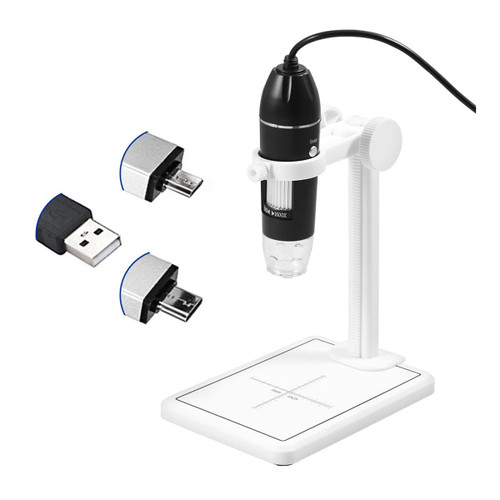 Microscope Accessories Kit 1600X USB Digital Microscope 8 LEDs 2MP Electronic Microscope Zoom Camera Microscope Slides (Color : White)