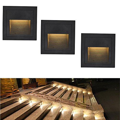 LED Indoor Outdoor Step Light, 3W 2700K Warm White Corner/Deck/Recessed Stair Lights LED Wall Sconces Night Light (3-Pack)