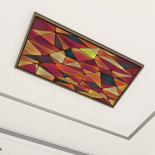 Decorative Fluorescent Light Covers for Ceiling Lights 6 Packs Stained glass triangles shapes mosaic colored glass Geometric Fluorescent Light Covers Magnetic for Classroom Office Home 4x2ft
