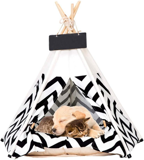 ANPPEX Dog Teepee, 28 Inch Cat Tent Teepee with Thick Cushion, Washable Pet Tent Teepee Dog Bed Cat House