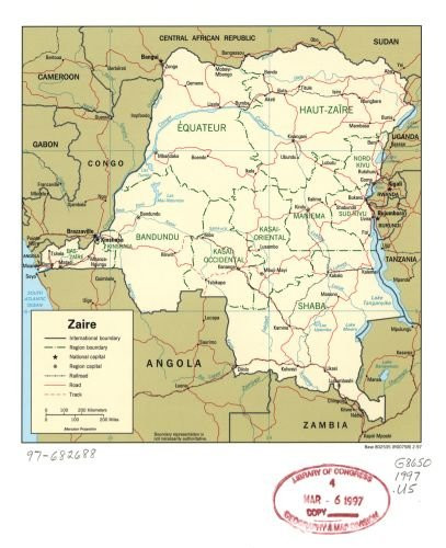 1997 Map Zaire. - Size: 20x24 - Ready to Frame - Congo (Democratic Republic) | Congo | Democratic Re