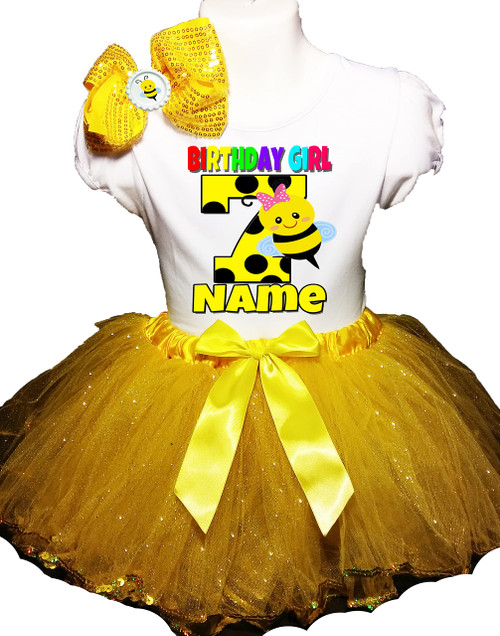 Bumble Bee Birthday Outfit Bumble Bee Birthday Shirt Bumble Bee Birthday Party Bumble Bee Tutu Fast Shipping Bumble Bee Personalized Dress 7th Birthday