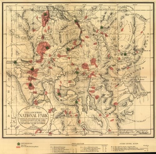 1881 Map of The Yellowstone National Park. - Size: 20x20 - Ready to Frame - United States | Wyoming