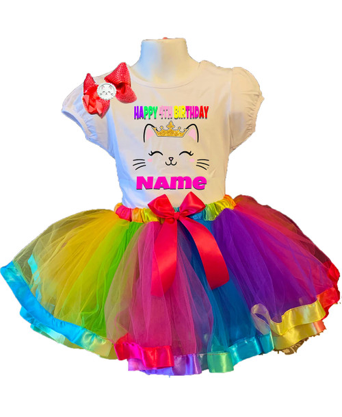Kitty Tutu Birthday Set, Kitty Birthday outfit, Cat Birthday Tutu, Kitty Tutu Dress, Fast Shipping, Personalized Dress, 4th Birthday Rainbow