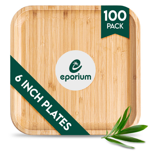 EPORIUM 6 Inch Square Palm Leaf Plates (100-Pack) I 100% Compostable Plates | Premium Party Plates I Eco-Friendly Plates Disposable Heavy Duty Bamboo Plates I Disposable Plates for Party