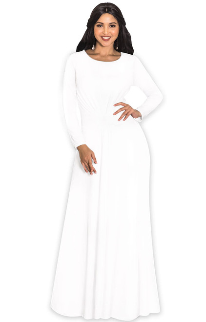 KOH KOH Petite Womens Long Full Sleeve Sleeves Flowy Empire Waist Fall Winter Modest Formal Floor Length Abaya Muslim Gown Gowns Soft Jersey Maxi Dress Dresses, Ivory White S 4-6