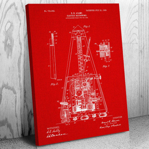 Metronome Canvas Print, Music Decor, Musician Gift, Music Studio Art, Teacher Gift, Recording Studio Art, Producer Gift Red Fabric (8 inch x 10 inch)