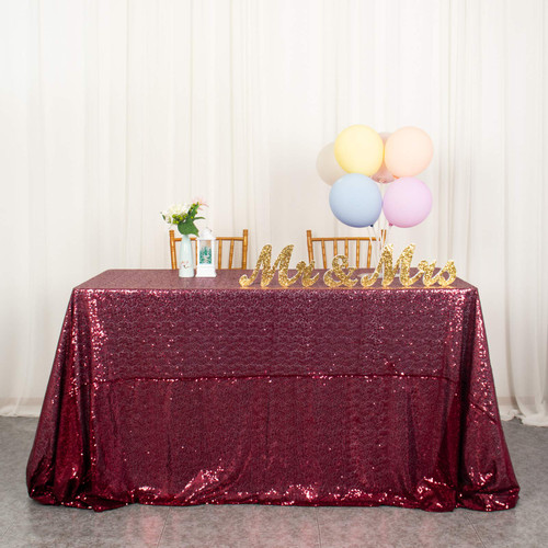 ShiDianYi Sequin Tablecloth Burgundy 90x156-Inch Sequin Table Linen Wine Rectangle Tablecloth 8ft for Wedding Decor -190222E