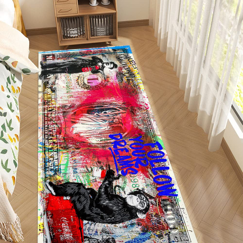 GUBIYU Cool Rugs for Bedroom Modern Area Rugs Runner Rug Graffiti Watercolor One Hundred Dollar Bills Money Floor Carpet Non-Slip Large House Art Rug for Home Door Corridor Kitchen Colorful 23.6"x59"