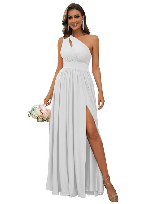 ZOYA Women's White Bridesmaid Dresses with Pockets One Shoulder Evening Party Dresses Long with Slit A Line Formal Dresses for Girls 6 ZOYA Women's White Bridesmaid Dresses with Pockets One Shoulder Evening Party Dresses Long with Slit A Line Formal Dresses for Girls 6