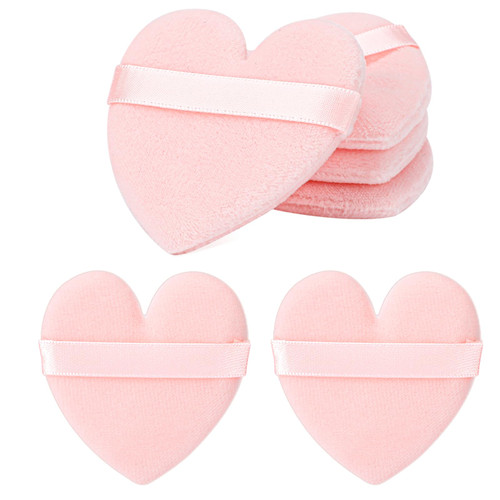 6 Pcs Heart Powder Puff for Face Pink Heart Shape Makeup Puff Setting Powder Puff Powder Cotton Velour Face Puff for Contouring, Corners and Under Eyes Setting Beauty Makeup Tools