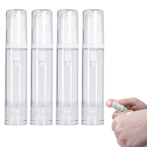 Wozoohyi Travel Bottles 4Pcs Airless Pump Bottles,Pump Bottle Dispenser for DIY Foundation, Gel, Essence, Lotion,Essential Oil, Moisturizer Shampoo,10Ml Clear Airless Pump Bottles Travel (4)