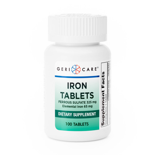 GERICARE Iron Tablets, Ferrous Sulfate Tablets 325mg, Elemental Iron 65 mg Dietary Supplement 100/tablets GERICARE Iron Tablets, Ferrous Sulfate Tablets 325mg, Elemental Iron 65 mg Dietary Supplement 100/tablets