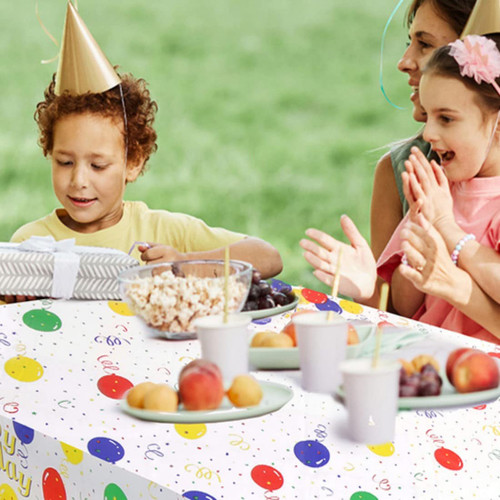 Happy Birthday Tablecloth, Colorful Balloons Confetti Birthday Table Cloth, 108" x 54" Rectangle Waterproof Plastic Disposable Table Cover, Happy Birthday Table Cover for Parties Decoration Supplies