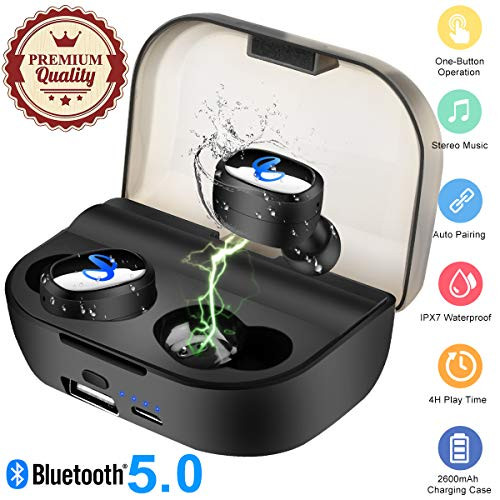 Wireless Earbuds,Bluetooth Earbuds True Wireless Stereo Wireless Headphones Bluetooth 5.0 Wireless Earphones Bluetooth Headset IPX7 Waterproof in Ear Sports Earpieces with 2600mAh Charging Case Black Wireless Earbuds,Bluetooth Earbuds True Wireless Stereo Wireless Headphones Bluetooth 5.0 Wireless Earphones Bluetooth Headset IPX7 Waterproof in Ear Sports Earpieces with 2600mAh Charging Case Black
