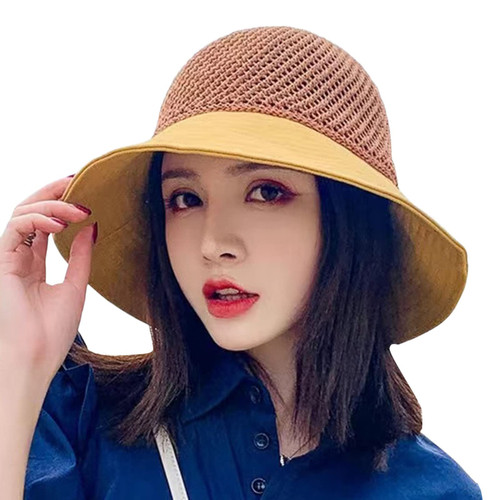 Womens Sun Hat Summer Sun Visor Hat for Women Summer Cap with Bow Packable Beach Sun Hat Straw Bucket Hat Yellow