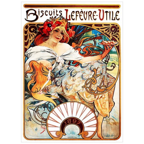 Biscuits Lefevre Utile Advertising Poster Deco Fridge Magnet, 1896 Alphonse Mucha Art Nouveau Refrigerator Magnet