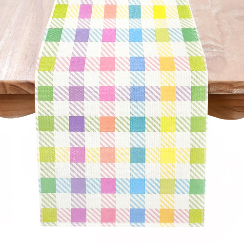 EEIVS Easter Buffalo Plaid Table Runner Colorful Checkered Table Runners Rustic Coffee Table Runner for Spring Dining Table Kitchen Home Party Decoration 13x72 Inch