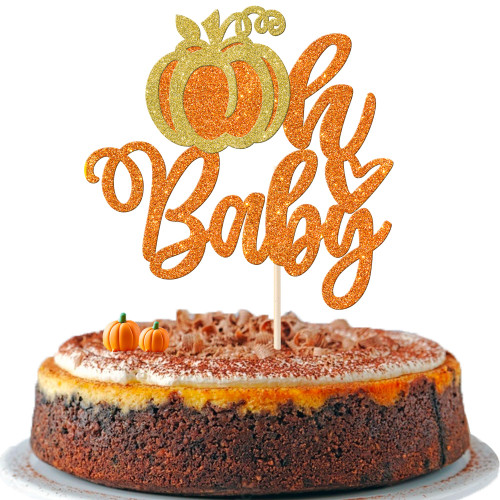 Rsstarxi 1 Pack Pumpkin Oh Baby Cake Topper Glitter Pumpkin Baby Shower Cake Decorations for Pumpkin Fall Harvest Theme Cake Pick for Thanksgiving Kids Birthday Party Decorations Orange