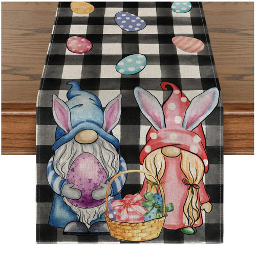 BESBESME Bunny Easter Table Runner,Gnomes Eggs Spring Kitchen Dining Home Decor Rabbit Party Seasonal Decoration 13x72 Inch BESBESME Bunny Easter Table Runner,Gnomes Eggs Spring Kitchen Dining Home Decor Rabbit Party Seasonal Decoration 13x72 Inch