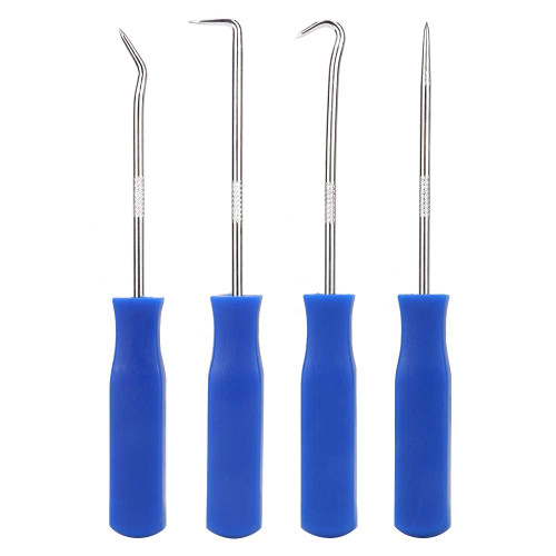 4Pcs Car Pick and Hook Set O Ring Oil Seal Gasket Puller Remover Craft Hand Tools Portable Angled, Straight, and Full Hooks and Picks Tool Set