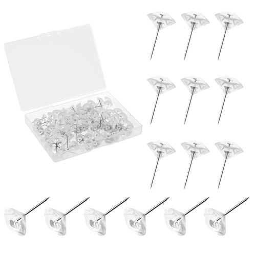 SAVITA 100pcs Decorative Push Pins, Transparent Diamond Shaped Push Pins Furniture Tacks Clear Plastic Pushpins with Steel Pins Thumb Tacks Push Pins for Bulletin Board Cork Board Wall Office Use