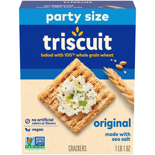 Triscuit Original Whole Grain Wheat Crackers, Vegan Crackers, Party Size, 17 oz