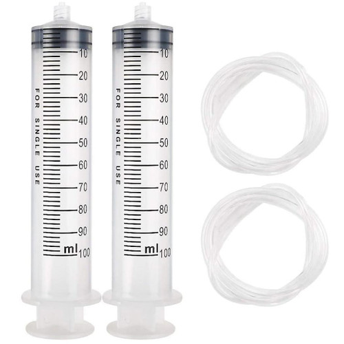 100ml Plastic Syringe with 0.8m Tube Plastic Liquid Measuring Dispensing Tool 2PCS Lab Syringe