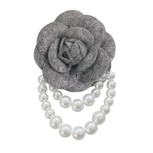 pologmase Fabric Camellia Flower Brooch Pins for Women Camellia Pearl Tassel Brooch Lapel Pins Corsage Wedding Brooches Clothes Dress Coat Accessories Jewelry Gift (Gray)
