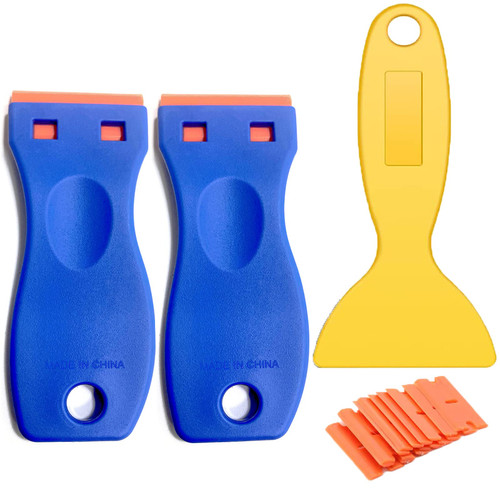 Plastic Razor Blade Scraper Tool,Razor Scraper with 10Blades,Sticker Removal Scraper for Cleaning Adhesive Label Decal from Stove top,Cooktop,Glass Window,Razor Blade Holder scrapper,No Scratche 3Pack