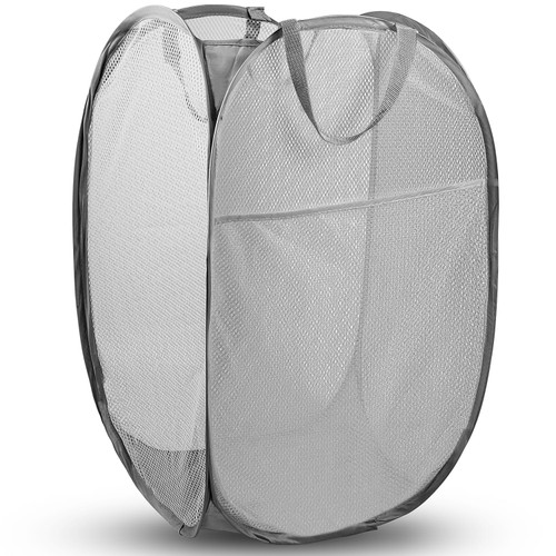 Pop Up Hamper, 1 PCS Mesh Pop Up Laundry Hamper, Premium Pop Up Laundry Basket, Mesh Laundry Basket, Pop Up Hampers for Laundry, Mesh Laundry Hamper, Foldable Popup Mesh Hamper, Travel Hamper, Gray
