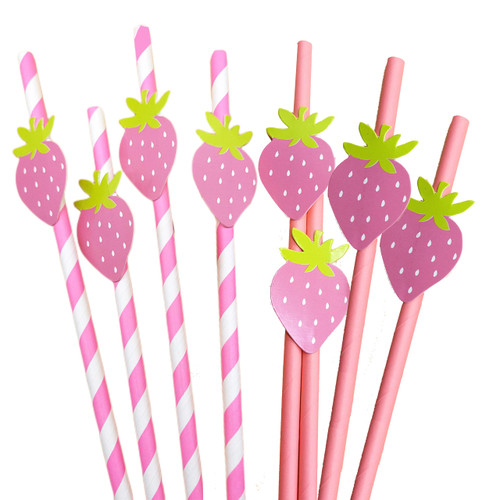SAISI 50 Pcs Strawberry Paper Straws Baby Shower Decorations Straws Strawberry Fruit Straws Disposable Drinking Paper Straws for Baby Shower Decorations Strawberry Favors Birthday Party Supplies