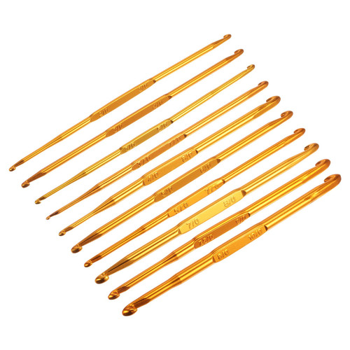 uxcell Double End Crochet Hooks 2/0 to 10/0 Aluminum Golden Tone Knitting Needles Crocheting Stitch for DIY Weave Craft Yarn 10Pcs
