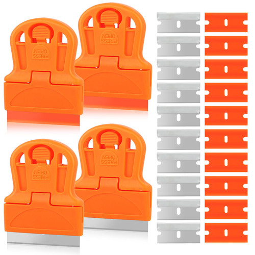 WEGAZ-4 Pcs Mini Plastic Razor Blade Scraper Tool?Plastic Scraper?Cleaning Scraper Tool?Glass Scraper?Window Scraper?Stove Scraper Tool?Equipped with 20 Blades.
