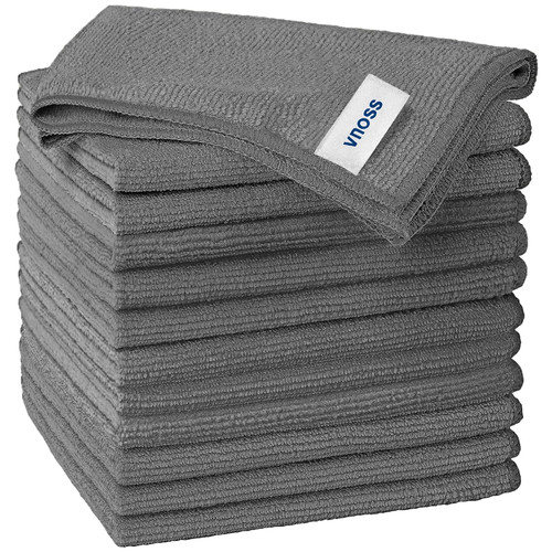 Vnoss Microfiber Cleaning Cloth, 12 Pack Premium Microfiber Towels for Cars, Lint Free, Highly Absorbent and Reusable Cleaning Rags for Car, Household, Kitchen, Window, 12"X12", Gray