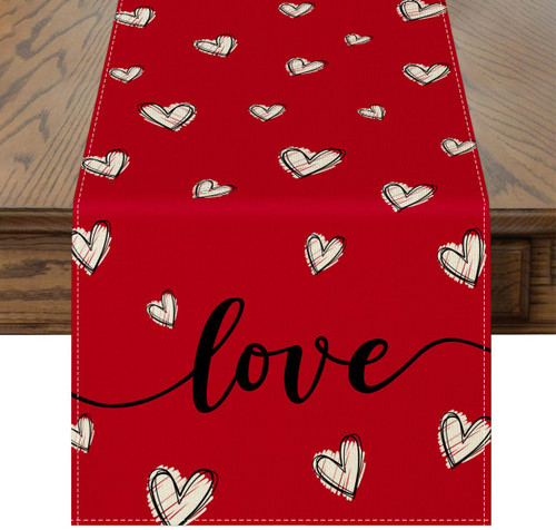 Red Valentines Day Table Runner Love Heart Valentine's Day Table Runner, Seasonal Anniversary Kitchen Dining Table Decoration for Indoor Home Party Decor 13x72 Inch Red Valentines Day Table Runner Love Heart Valentine's Day Table Runner, Seasonal Anniversary Kitchen Dining Table Decoration for Indoor Home Party Decor 13x72 Inch