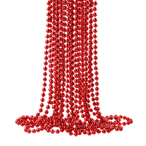 ZZYFGH 33'' 7mm Metallic Red Bead Necklace Bulk, Mardi Gras Round Beaded Necklaces for Valentines Wedding Birthday Mardi Gras Christmas Party Favors Decorations (12 Pcs)