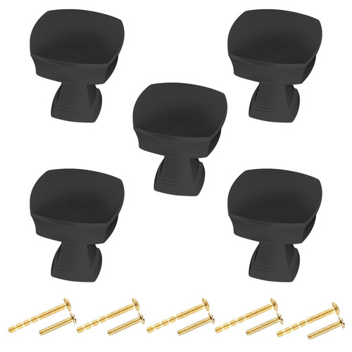 BIGLUFU 1.2 inch Kitchen Cabinet Knobs, 5 Pack Matte Black Dresser Knobs, Solid Square Drawer Knobs Cabinet Hardware for Cupboard Closet Drawer Pulls