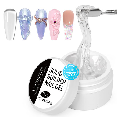 LOUINSTIC Builder Gel for Nails - Solid Builder Gel Cream No Sticky Poly Gel Hard Gel Builder for Nails Extension Sculpture 3d Modeling Nail Art (15g, Clear)