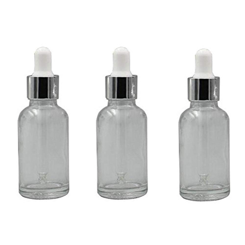 ericotry 3PCS 15ml (1/2 oz) Clear Glass Bottles With Glass Eye Droppers Empty Refillable Essential Oil Perfume Aromatherapy Vial Pot Liquid Containers Jars with White Ruuber Cap and Silver Circle