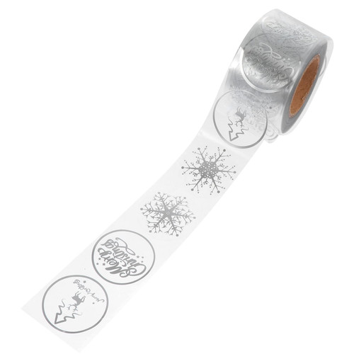 VOSAREA Christmas Label Stickers 1 Roll Christmas Round Gift Stickers Transparent Winter Holiday Stickers Adhesive Xmas Decorative Envelope Xmas Label Tag for Envelope Gift Bags Sealing