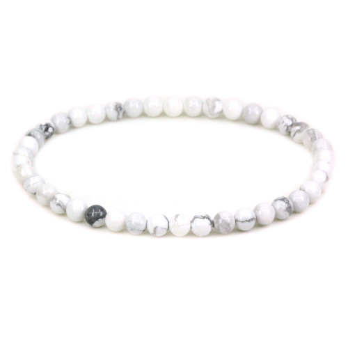 Keleny Natural 4mm White Howlite Round Beads Gemstones Rock Crystal Stretch Bracelet 7 Inch Unisex