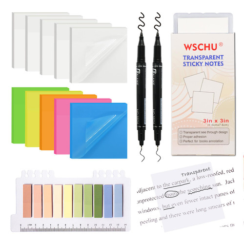 ?WSCHU 700 Sheets Transparent Sticky Notes - 3"x3" Clear Sticky Notes Tabs, with Storage Tray, Colorful Translucent Sticky Notes Pads Easy Post for Annotating Books, Study Office School Supplies