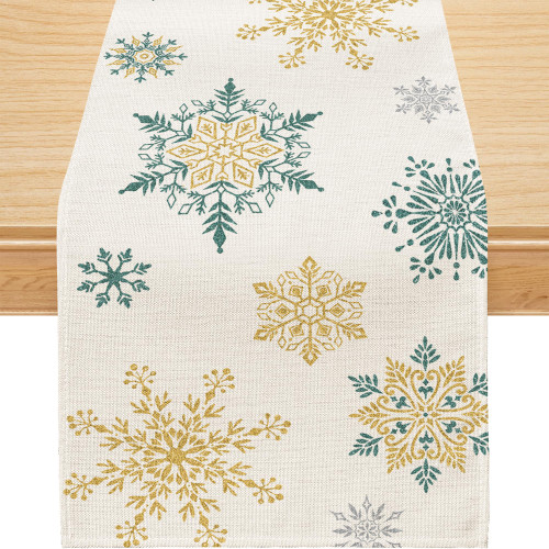 Siilues Christmas Table Runner, Christmas Decorations Snowflake Christmas Runner for Table Seasonal Winter Decor for Indoor Outdoor Party Table Decorations (13'' x 72'')