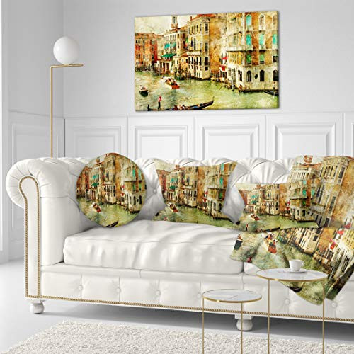 Designart Vintage Venice-Digital Art Landscape Canvas Print-40x20, 40x20 Green