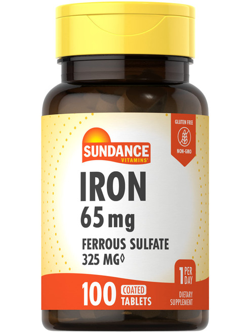 Iron Ferrous Sulfate 65mg | 100 Caplets | Vegetarian, Non-GMO, and Gluten Free Supplement | by Sundance Iron Ferrous Sulfate 65mg | 100 Caplets | Vegetarian, Non-GMO, and Gluten Free Supplement | by Sundance