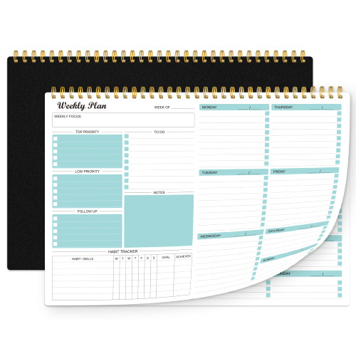 Weekly Planner Notepad Undated Weekly Goals Schedule Planner To Do List Notebook Planning Pad Calendars Organizers Habit Tracker Journal for Men & Women,52 sheets (8.5x12") (Blue) (2 Pack, Black)