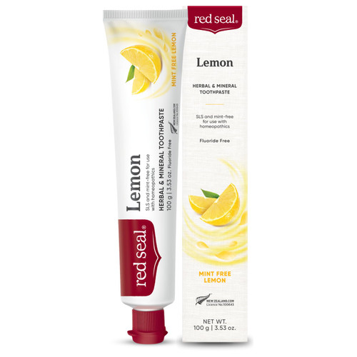 Red Seal Herbal & Mineral Lemon Toothpaste - Flavored Toothpaste with a Non Mint Taste - Vegan Friendly, Cruelty Free, No Artificial Colors or Flavors, NATRUE Certified Natural, SLS Free, 3.53 oz